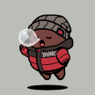 A BEANZ character with a gray hoodie and a red jacket.