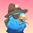 A Moonbird Mythics character, blue, with a magicians hat and Toobins popping out of it.