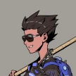 A kid Azuki Elemental with sunglasses and a lightning rod.